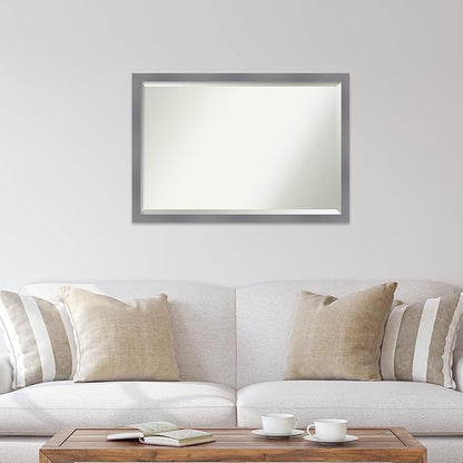 Amanti Art Grey Wall Mirror 27x39 Edwin Grey Rectangle Bathroom Mirror for Wall Decor Living Room, Large Casual Wood Frame, Hangs Horizonally and Vertically, Bathroom Decor, Beveled Edge from WI, USA