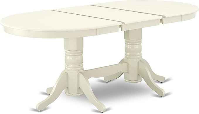 East West Furniture VAKE9-LWH-W 9 Piece Dining Set Includes an Oval Dining Table with Butterfly Leaf and 8 Kitchen Chairs, 40x76 Inch, Linen White