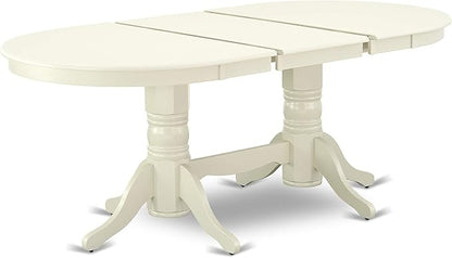 East West Furniture VAKE9-LWH-W 9 Piece Dining Set Includes an Oval Dining Table with Butterfly Leaf and 8 Kitchen Chairs, 40x76 Inch, Linen White