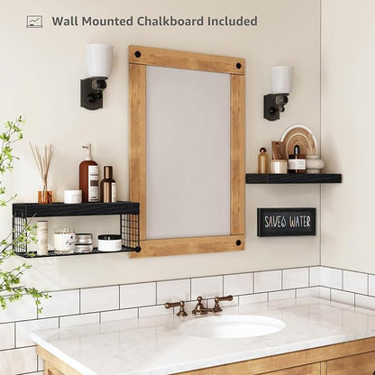 QEEIG Bathroom Shelves Over Toilet - Paper Storage Wall Mounted Farmhouse Decor Decorations Chalkboard Small Floating Shelf 2+1 Set 16 inch, Black (021B)