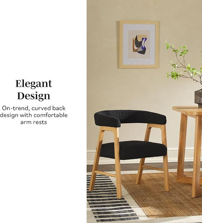 Walker Edison Ezra Modern Curved Back Dining Chair with Boucle Upholstery - Black (Set of 2)