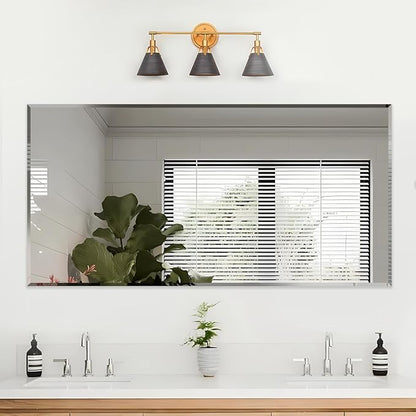 Frameless Beveled Edge Bathroom Mirror 36x72 Inch Rectangle Wall Mirror Explosion Proof and Shatterproof Bathroom Vanity Mirror Wall Mounted Hang Firmly (Horizontal or Vertical)