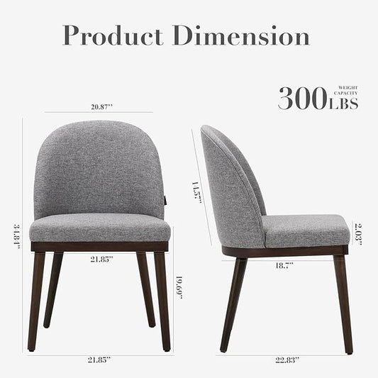 COLAMY Upholstered Dining Chairs Set of 2, Large Dining Room Kitchen Chairs with High Back and Deep Seat, Modern Fabric Dinner Chairs with Wood Legs, Dark Grey