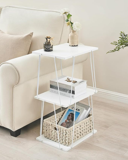 Tall Side Table, Small End Table, 29 inch High Accent Table, Bedside Table for Living Room, Bedroom and Office, Snow White