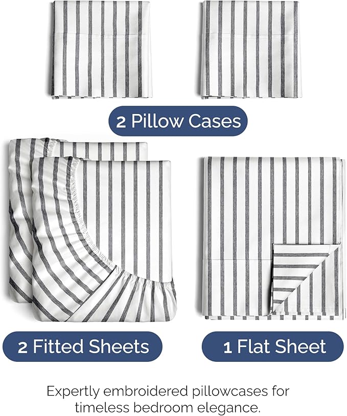 Split King Size 5 Piece Sheet Set - Comfy Breathable & Cooling Bed Sheets Set - Hotel Luxury Bedding for Women, Men, Kids, Teens, Boys & Girls - Deep Pockets & Wrinkle Free - Oeko-Tex - Grey Stripes 2