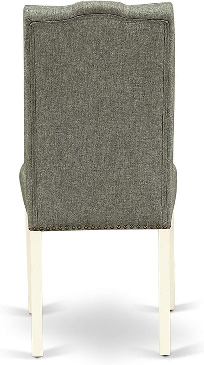 East West Furniture CAEL7-LWH-07 7 Piece Modern Dining Table Set Consist of a Rectangle Wooden Table and 6 Gray Linen Fabric Upholstered Chairs, 36x60 Inch, Linen White