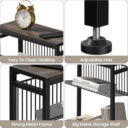 Side Table for Small Space, 3-Tier Narrow End Tablewith Magazine Holder,Slim Nightstand, Skinny Snack Couch Table in Living Room, Bedroom Study and Balcony(Ash Brown)