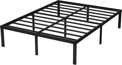 EMODA 16 Inch Bed Frame Queen Size Heavy Duty Metal Platform No Box Spring Needed with Steel Slat Support, Easy Assembly, Black