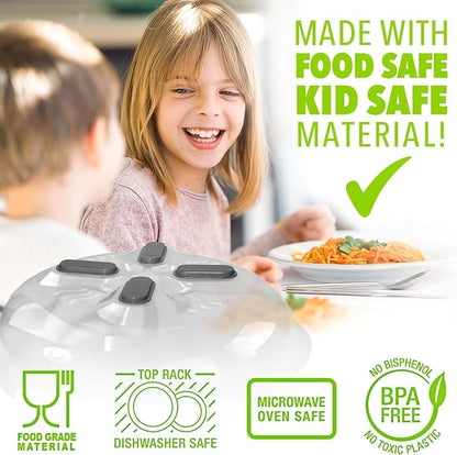 Magnetic Splatter Cover, 12-Inch Clear BPA-Free Food Lid, Vented Plate Guard with Steam Vents, Anti-Splash Microwave Lid, Dishwasher Safe, Space-Saving Magnetic Storage - Graphite