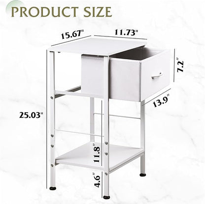 WLIVE White Nightstand, Night Stand with Fabric Storage Drawer and Open Wood Shelf, Small End Side Table, Bedside Table for Bedroom, Dorm, Easy Assembly, 25.03" Height