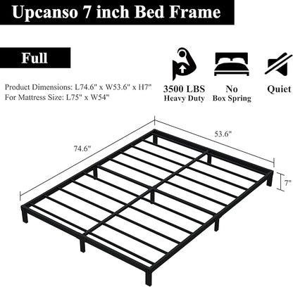 7 Inch Full Bed Frame No Box Spring Need, Low Profile Metal Platform Full Size Bed Frame, Heavy Duty Support Bedframes Full, Easy Assembly