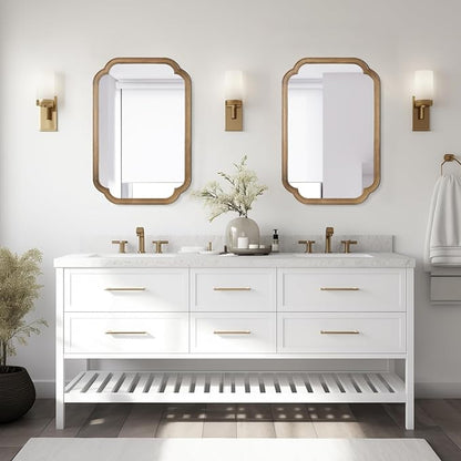 WallBeyond 20" x 30" Rounded Corner Arch Wall Mirror with Wood Frame for Entryway, Living Room or Bedroom Home Decor - Light Woodgrain, Honey-Colored