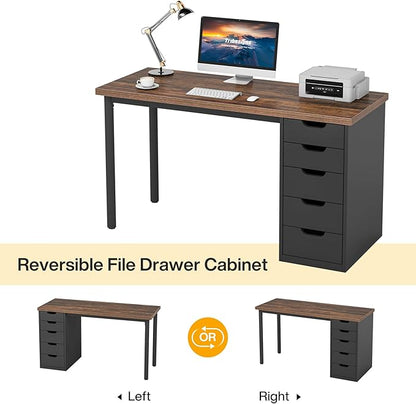 Tribesigns Computer Desk with 5 Drawers, 47 inches Rustic Brown Home Office Desk with Storage, Modern Simple Laptop Desk Study Writing Table for Small Spaces (1, Brown+Black)