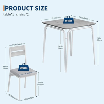 Dining Table for 2, Small Table and Chairs Set of 2, Square Dinette Set for 2, 3 Piece Kitchen & Dining Room Sets for Small Space (White, Table with 2 Upholstered Chairs)