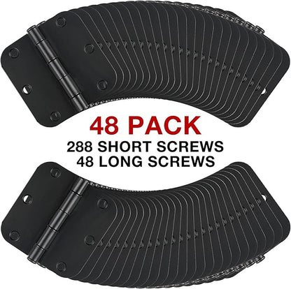 48 Pack Rounded Matte Black Door Hinges 3.5 Inch 5/8" Radius for Interior 3 1/2" Flat Iron Bifold Residential Standard Bedroom Indoor for Doors 3 ½"Hardware House Home Decor Essentials Accessories