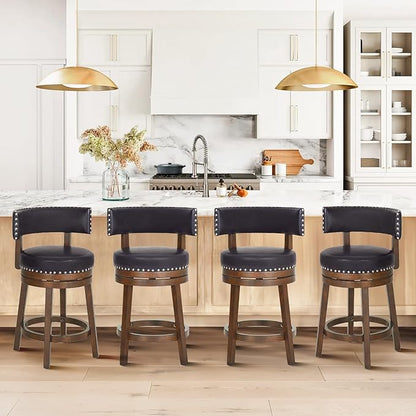 COLAMY Swivel Bar Stools Set of 4, 25 Inch Wood Swivel Barstools with Back, Counter Height Bar Stools, Modern Upholstered Barstools for Kitchen Island Dining Room Bar, Dark Brown