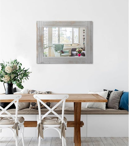 Rustic Mirror Wooden Frame Rectangular Antique Wall Mirror Decor Farmhouse Bedroom Dresser Bedroom Entryway Mirror Large Light Gray 20"x16"