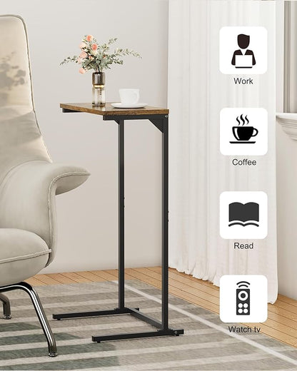 TUTOTAK C Shaped End Table, Tv Tray, Small Side Table, Set of 2, 28.7 inch Tall Couch Table, Tray Table, Sofa Table, Living Room, Bed Room, Brown TB01BB0712