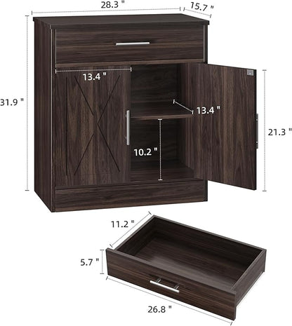 Shintenchi Farmhouse Storage Cabinets with Doors and Shelves,Kitchen Barn Door Storage Cabinet with Drawers,Coffee Bar Cabinet Buffest Sideboard for Dining Living Room,Bathroom,Entryway,Dark Brown