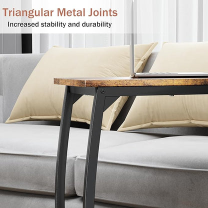C-Shaped End-Table - Side Table for Couch,Curved Support Legs, Slide Under Couch Table for Sofa, TV Tray Table for Living Room Bedroom (Rustic Brown)