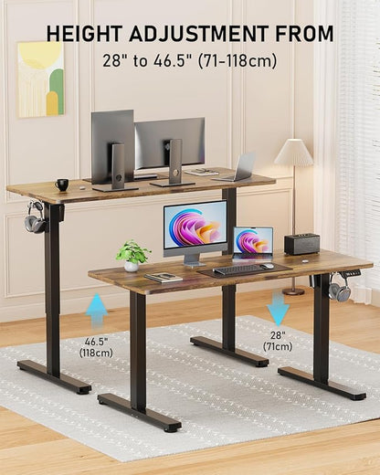 Electric Standing Desk, Large Height Adjustable Stand up Desk, 48 x 24 Inches Sit Stand Home Office Desk, with Splice Board, Black Frame/Rustic Brown Top