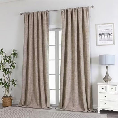 Joydeco Natural Linen Curtains 84 inch Length 2 Panels Set Burg 100% Blackout Patio Door Curtain Room Darkening Sliding Door Curtains Thermal Insulated Back tab Rod Pocket(105x84 inch, Linen)