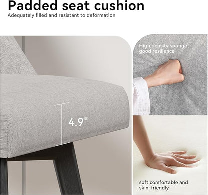Counter Height Swivel Bar Stools Set of 4, 26 Inch Bar Stools with Footrest, Linen Fabric Upholstered Barstools with Back and Solid Wood Legs for Kitchen Island, Dining Room,Pub,Light Grey
