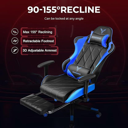 Gaming Chair with 3D Adjustable Armrests, Cow Print Design, Ergonomic Office Chair with High Back, Computer Chair with Footrest,Comfy Diamond Stitching Sest, Game Chair for Adults
