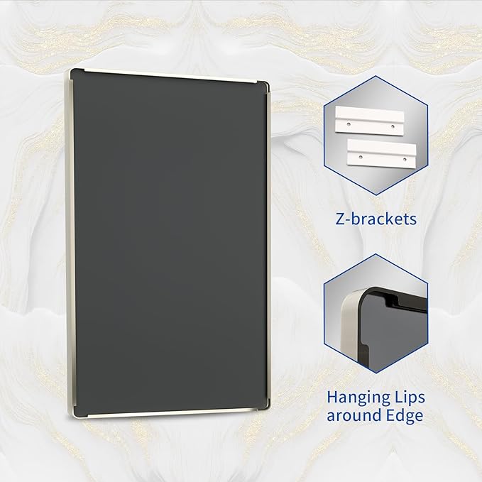 WEER 60X30 Inch Brushed Nickel Bathroom Mirror, Brushed Silver Metal Frame Mirror, Rounded Rectangle Silver Bathroom Vanity Mirror, Tempered Glass, Anti-Rust, Hangs Horizontally or Vertically