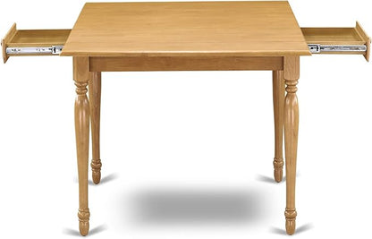 East West Furniture MZNO5-OAK-W 5 Piece Dining Room Table Set Includes a Rectangle Dining Table with Dropleaf and 4 Wood Seat Chairs, 36x54 Inch, Oak