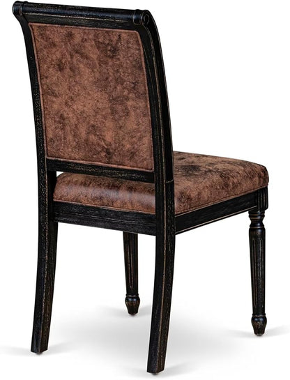 NKCY9-SBB-33 9-Piece Kitchen Table Set Includes a Dining Table and 8 Brown Textured Polyester Fabric Dinner Chairs with High Back, 44x100 Inch, Sand Blasting Black