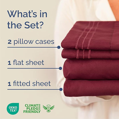 Queen Size 4 Piece Sheet Set - Comfy Breathable & Cooling Bed Sheets Set - Hotel Luxury Bedding for Women, Men, Kids, Teens, Boys & Girls - Deep Pockets, Ultra-Soft, Wrinkle Free - Oeko-Tex - Burgundy