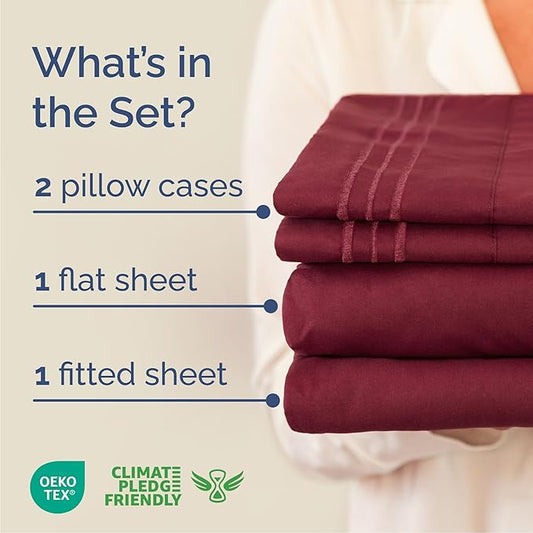 Queen Size 4 Piece Sheet Set - Comfy Breathable & Cooling Bed Sheets Set - Hotel Luxury Bedding for Women, Men, Kids, Teens, Boys & Girls - Deep Pockets, Ultra-Soft, Wrinkle Free - Oeko-Tex - Burgundy