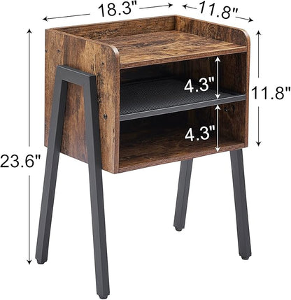 VECELO Nightstand Set of 2,Industrial End Table,Bedside Table with 2-Tier Open Storage Shelves,Wood Side Table with Metal Frame for Bedroom, Living Room,Small Spaces