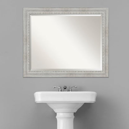 Amanti Art White Bathroom Mirror for Over Sink, 27x33 Rustic White Wash Rectangle Vanity Mirror, Large Rustic Farmhouse Wood Frame, Hangs Horizonally and Vertically, Bathroom Wall Decor, Beveled Edge