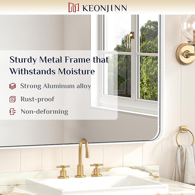 Keonjinn Matte White Bathroom Mirrors for Over Sink 40 x 30 Inch Large Rounded Rectangle Bathroom Mirror for Wall, Seamless Metal Frame Farmhouse Mirror, HD Tempered Glass(Horizontal/Vertical)