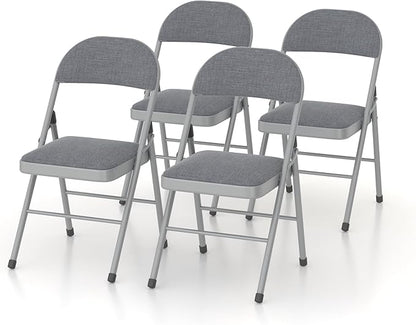 VECELO Padded Folding Chairs 4 Pack, Comfortable Cushioned Seat & Backrest with Steel Frame, for Office, Indoor Outdoor, Commercial Events, Dark Grey