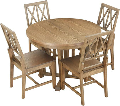 Ball & Cast Rustic 5-Piece Extendable Dining Table Set for 4,Round Trestle Table and 4 Cross Back Chairs,15.8" Removable Leaf,Wood Kitchen Sets,Intimate Gatherings or Larger Gatherings,Brown