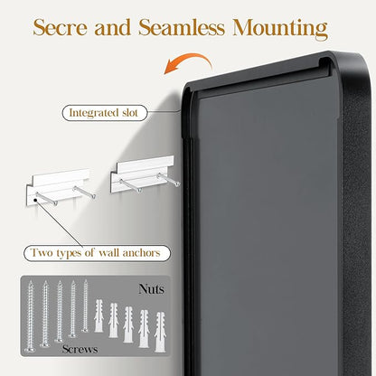 55×30 Black Bathroom Mirror, Rectangular Bathroom Vanity Mirror for Wall with Rounded Corners & Aluminum Alloy Frame, Tempered-Glass, Modern, Farmhouse, Horizontal/Vertical, Entryway, Bedroom