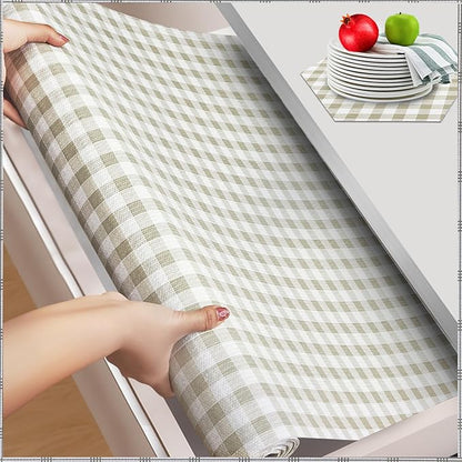 Beautysaid Shelf and Drawer Liner for Kitchen Cabinet, Non Adhesive Non Slip Shelf Paper Waterproof Washable Thickened for Dresser Pantry Shelve Bathroom Protector Liner(Checkered,12 in x 30 FT)