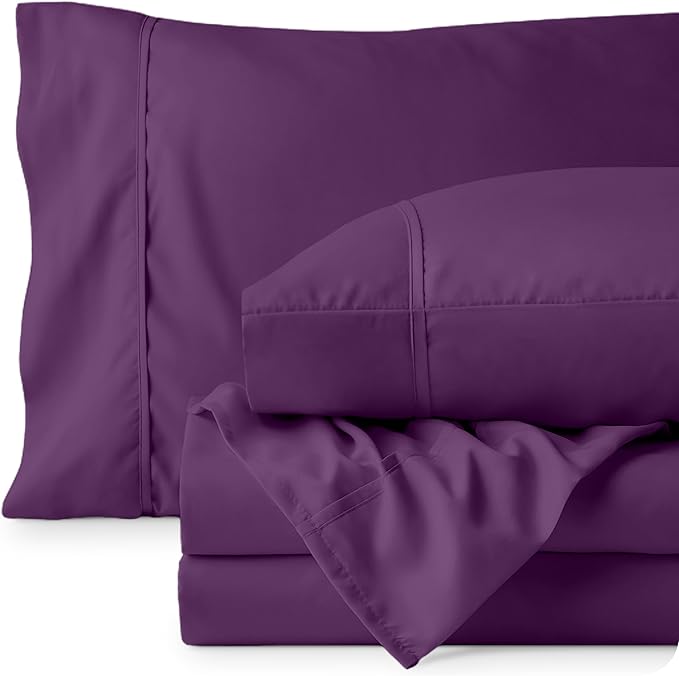 Bare Home Queen Sheet Set - Luxury 1800 Ultra-Soft Microfiber Queen Bed Sheets - Double Brushed - Deep Pockets - Easy Fit - 4 Piece Set - Bedding Sheets & Pillowcases (Queen, Plum)