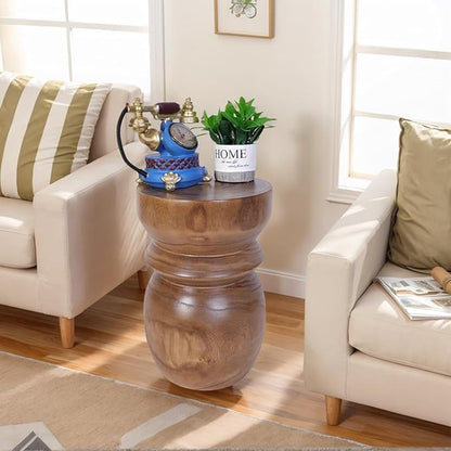 Handcrafted Tree Stump Accent Table 15.75" H Small Solid Paulownia Wood Stool/Side Table, Unique Rustic Farmhouse Decor, Ideal for Patio, Balcony, Bedroom