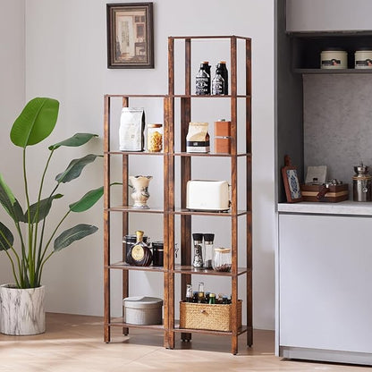 54in Tall Bookshelf 5-Tier Small Narrow Bookcase, Skinny Book Shelf for Small Space, Farmhouse Slim Shelf with Storage, Wood Freestanding Display Thin Bookshelves for Living Room, Office, Brown
