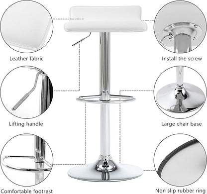 NOBPEINT Contemporary Chrome Air Lift Adjustable Swivel Bar Stool, Set of 2, White
