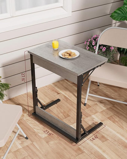 Tatub 24" Wide Folding C-Shaped End Table, Small Side Desk for Couch, Sofa TV Tray Table with Metal Frame for Living Room, Bedroom, Ivory White