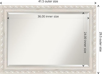Amanti Art White Bathroom Mirror for Over Sink, 30x42 Opera Off White Rectangle Vanity Mirror, Large Traditional Wood Frame, Hangs Horizonally and Vertically, Bathroom Wall Decor, Beveled Edge from WI