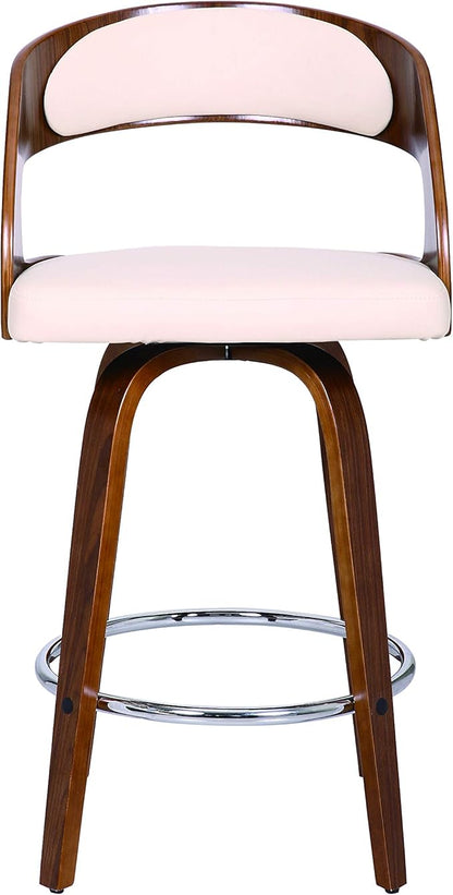 Armen Living Shelly 26" Counter Height Swivel Cream Faux Leather and Walnut Wood Bar Stool - Set of 4