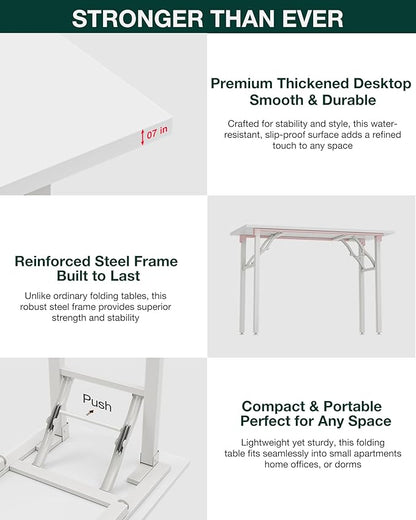 Frylr Small Folding Computer Desk – 35.8 Inch Portable Table for Craft and Study, Lightweight Desk for Small Spaces, Foldable Laptop Table Built-in AC/USB Outlets for Convenience, White