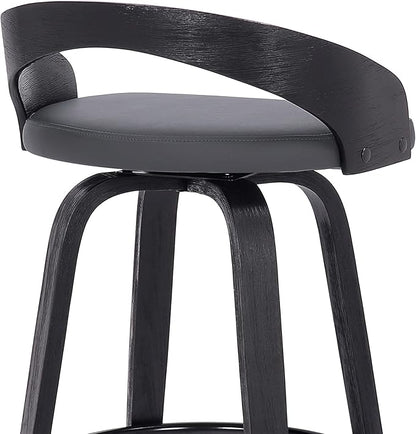 Armen Living Sonia 26" Counter Height Swivel Gray Faux Leather and Black Wood Bar Stool - Set of 4