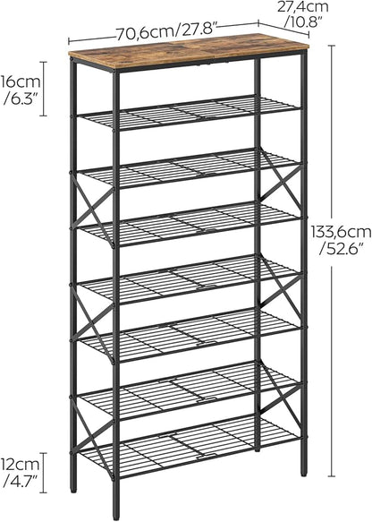8 Tier Shoe Rack, Shoe Storage Organizer, Large Capacity Shoe Shelf Holds 32 Pairs of Shoes, Durable and Stable, for Entryway, Hallway, Closet, Dorm Room, Rustic Brown SS08BR